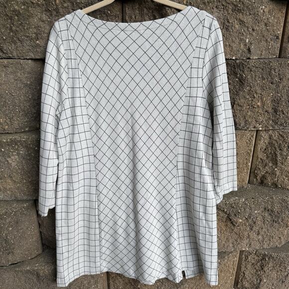 J Jill Shift Dress Sz: LPetite Ponte Knit Ivory Black Diagonal Check Stretch - Picture 3 of 3